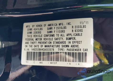 2012 Honda Accord 3.5 Ex-L z USA, uszkodzony, nr VIN 1HGCS2B84CA002579